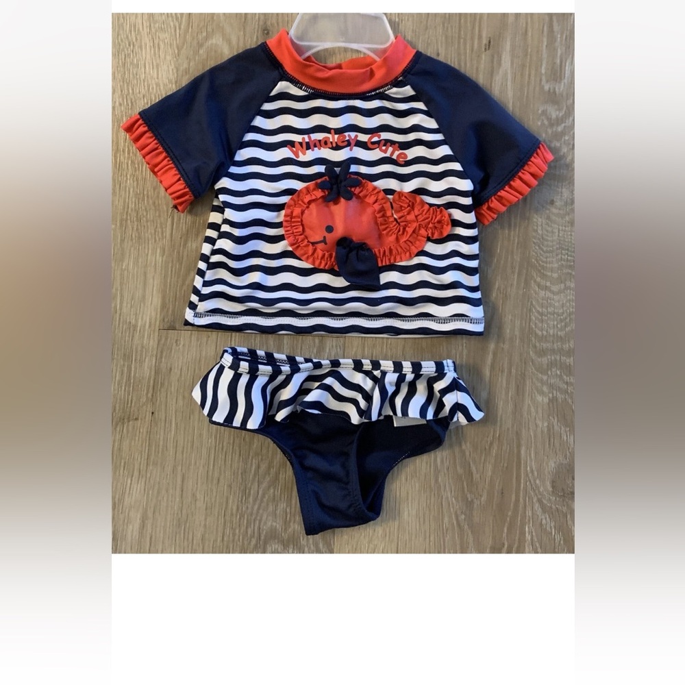 Wippette Girl’s Size 12 Months Navy & White Tankini With Red Whale On Front